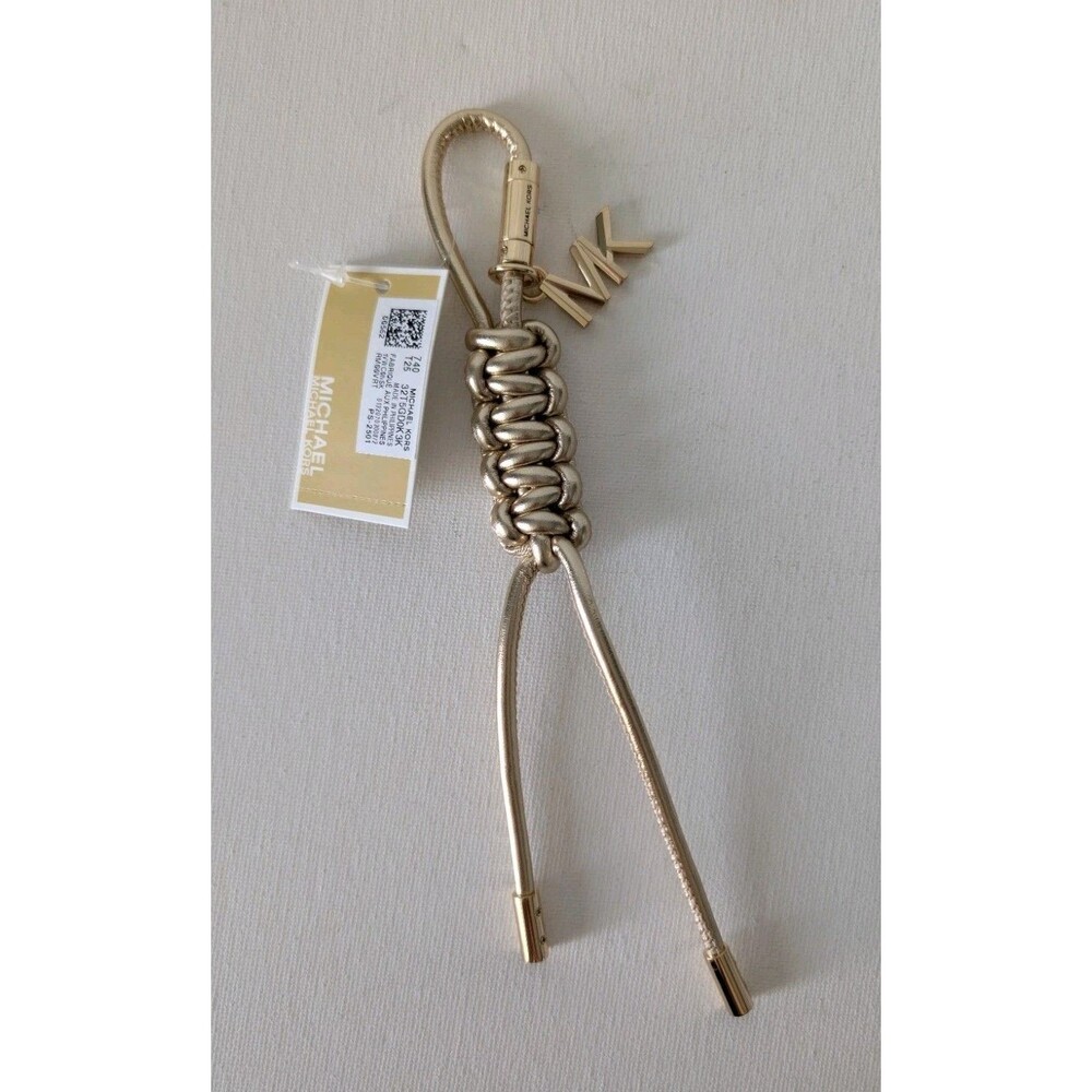 Michael Kors Pale Gold Braided Cord Bag Charm Keyring NWT 32T5GD0K3K NWT